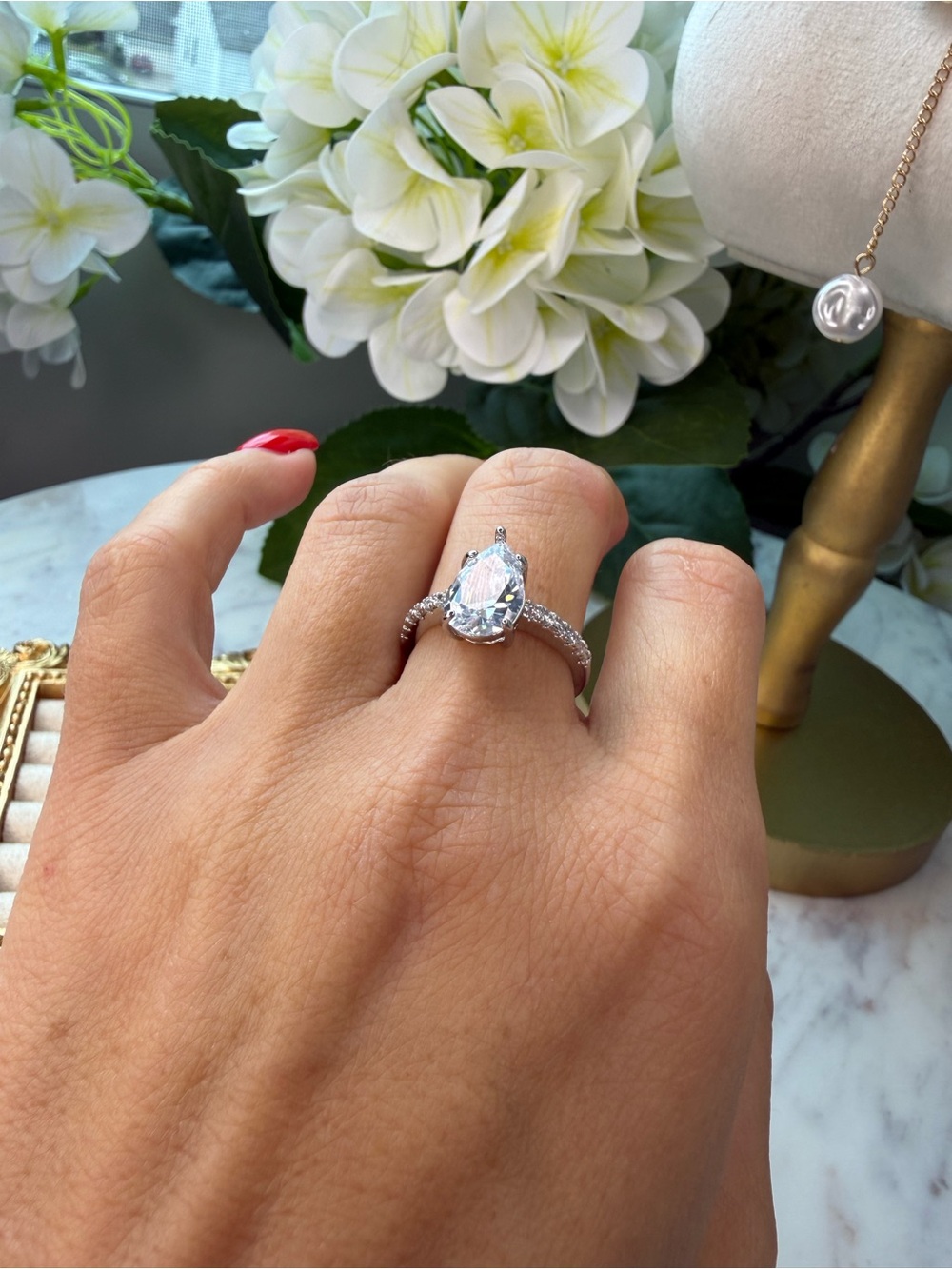Gold engagement Statement halo ring